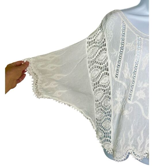 Staccato Womens M/L Cotton Crochet Batwing Blouse - Picture 2 of 7